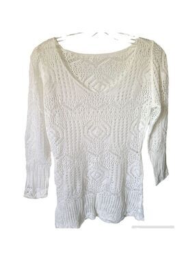 TRIBE Open Knit Crochet White Beach Cover Up Size Small